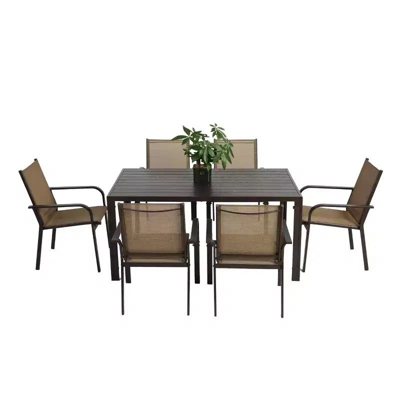 Ensemble de salle à manger d'extérieur GDFStudio Eudora 7 pièces résistant aux intempéries avec 6 chaises en textilène