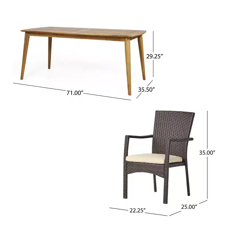 Christopher Knight Home Talbot Outdoor Acacia Wood and Wicker 7 Piece Dining Set with Cushion