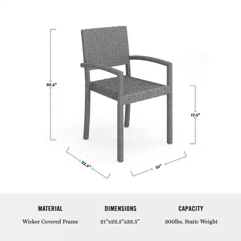 Martha Stewart Bedford 7-Piece Indoor-Outdoor Dining Set with 6 Stackable Dining Chairs and 62 Patio Table with Engineered Wood Top in Rattan Wicker