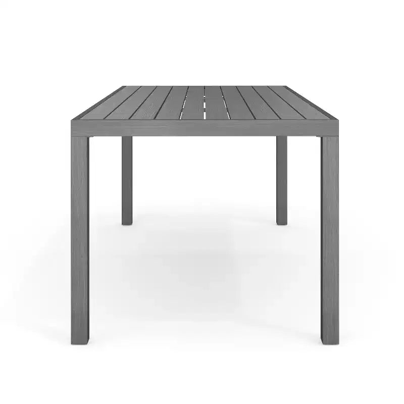 Martha Stewart Bedford Indoor-Outdoor Patio Set with 71 Table and 8 Dining Chairs with Brushed Woodgrain Aluminum Finish and All-Weather Seat Cushion
