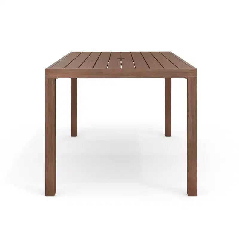 Martha Stewart Bedford Indoor-Outdoor Patio Set with 62 Table and 6 Dining Chairs with Brushed Woodgrain Aluminum Finish and All-Weather Seat Cushion