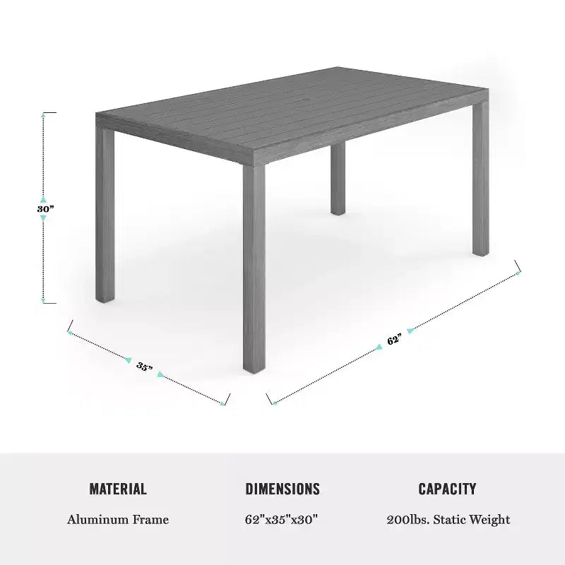 Martha Stewart Bedford Indoor-Outdoor Patio Set with 62 Table and 6 Dining Chairs with Brushed Woodgrain Aluminum Finish and All-Weather Seat Cushion