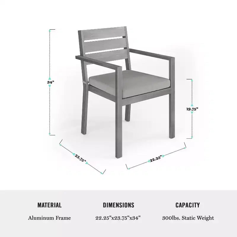 Martha Stewart Bedford Indoor-Outdoor Patio Set with 62 Table and 6 Dining Chairs with Brushed Woodgrain Aluminum Finish and All-Weather Seat Cushion