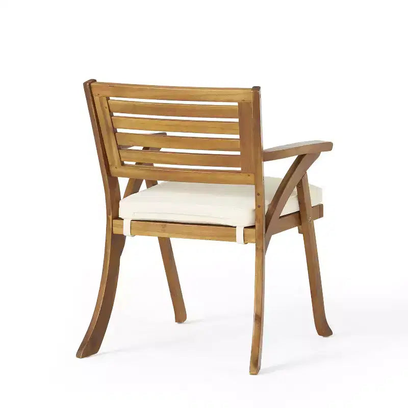 GDFStudio Lennox Outdoor Acacia Wood 7 Piece Dining Set with Cushion, Teak/Cream