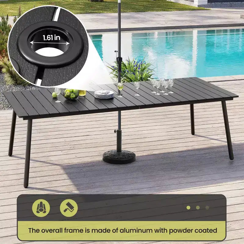 Crestlive Products Outdoor Dining Set Patio Dining Table with folding Dining Chairs Wooden-Like Top and Aluminum Frame Umbrella Hole