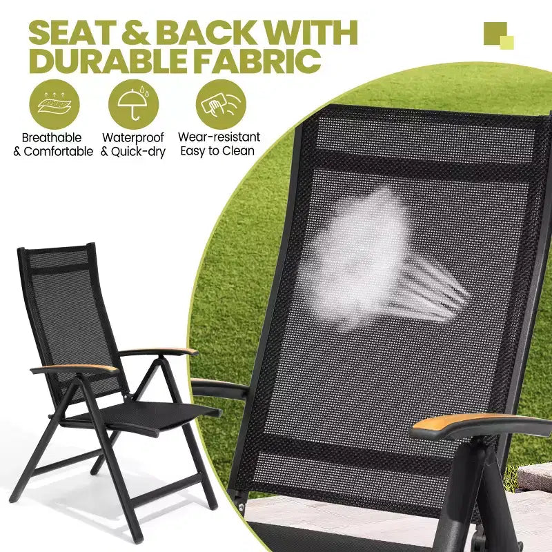 Crestlive Products Outdoor Dining Set Patio Dining Table with folding Dining Chairs Wooden-Like Top and Aluminum Frame Umbrella Hole