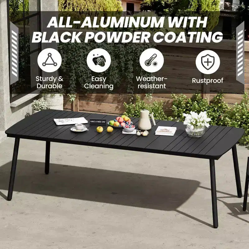 Crestlive Products 7pc Outdoor Dining set Patio Rectangle Table with Folding Chairs Aluminum Frame with Wood-Like Tabletop and Umbrella Hole