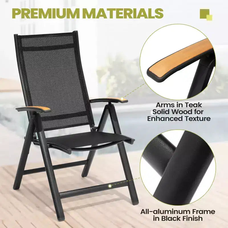 Crestlive Products 7pc Outdoor Dining set Patio Rectangle Table with Folding Chairs Aluminum Frame with Wood-Like Tabletop and Umbrella Hole