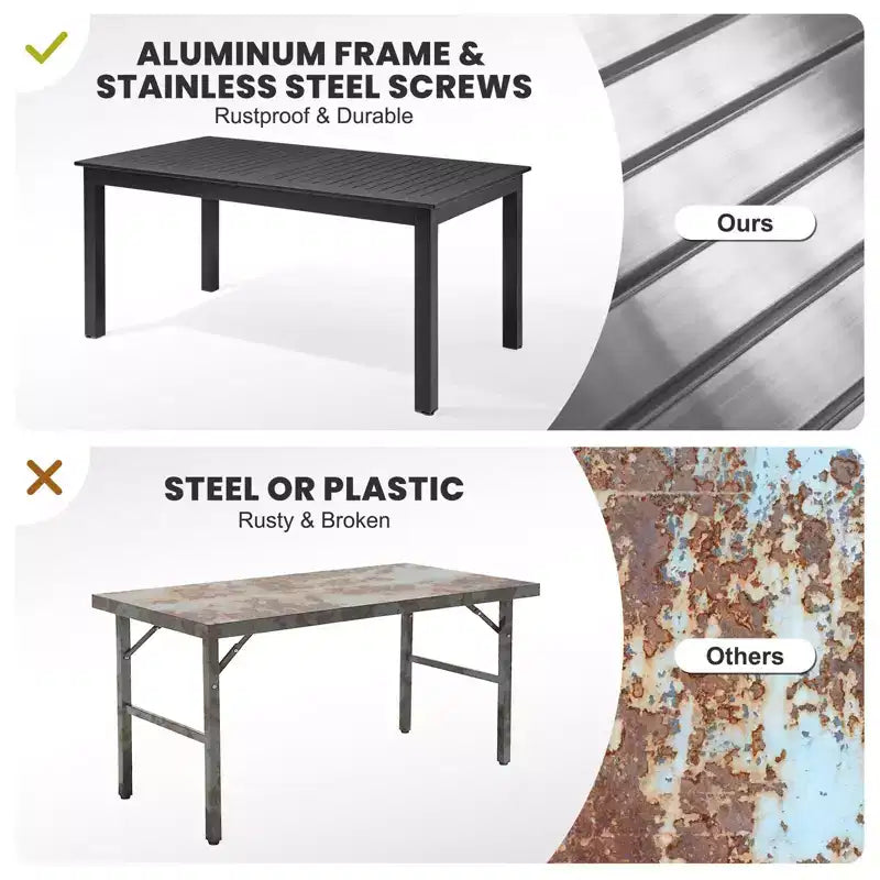 Ensemble de salle à manger extensible 9 pièces Crestlive Products – Table rectangulaire d'extérieur en aluminium 94,5 po pour 6 à 8 personnes avec chaises pliantes