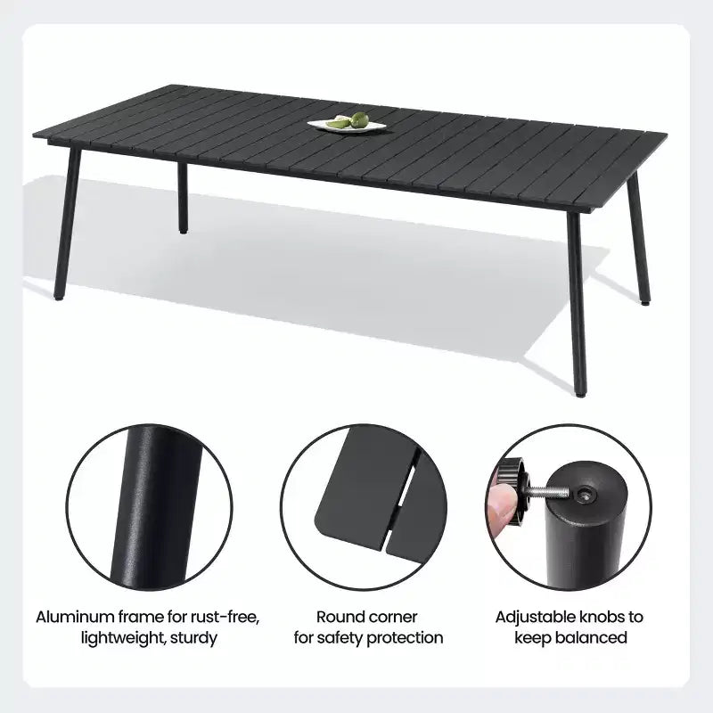 Crestlive Products 7pc Aluminum Patio Dinning Set 72in Table and 6 Chairs Plastic Wood Top with Umbrella Hole for Outdoor Pool Lawn