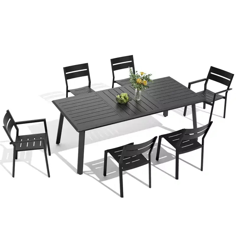 Crestlive Products 7pc Aluminum Patio Dinning Set 82.7in Table and 6 Chairs Aluminum Table Top Black for Outdoor Pool Lawn