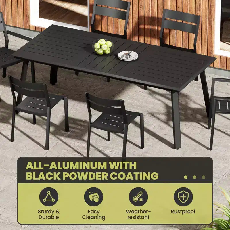 Crestlive Products 7pc Aluminum Patio Dinning Set 82.7in Table and 6 Chairs Aluminum Table Top Black for Outdoor Pool Lawn