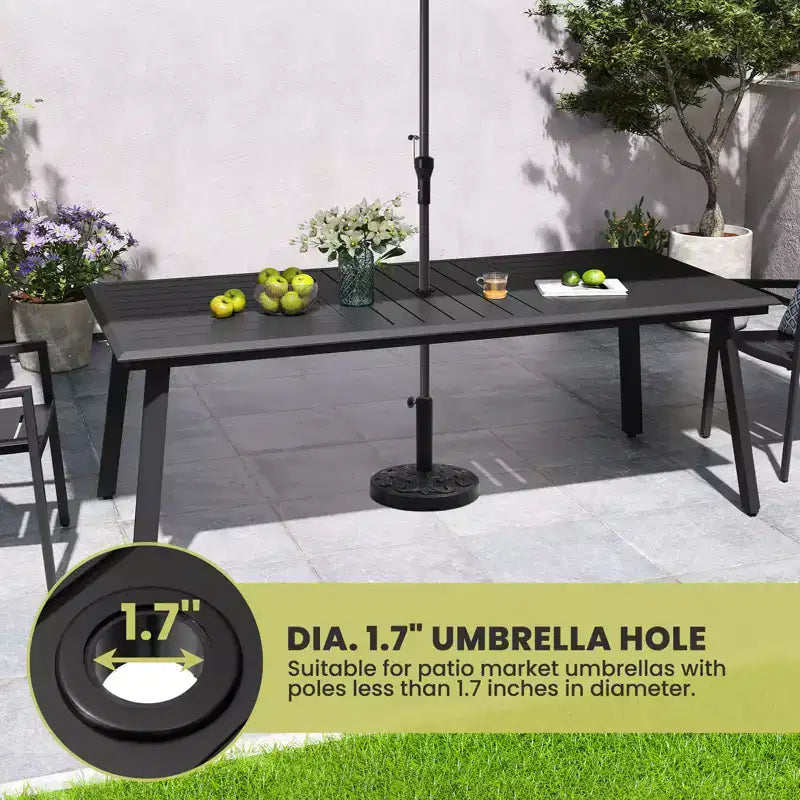 Crestlive Products 7pc Aluminum Patio Dinning Set 82.7in Table and 6 Chairs Aluminum Table Top Black for Outdoor Pool Lawn