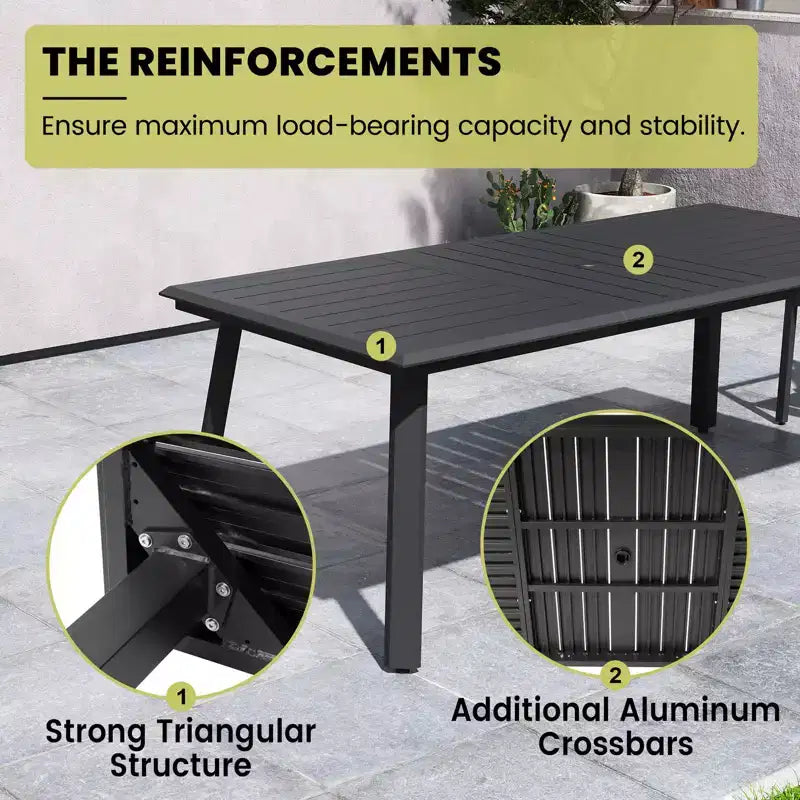 Crestlive Products 7pc Aluminum Patio Dinning Set 82.7in Table and 6 Chairs Aluminum Table Top Black for Outdoor Pool Lawn