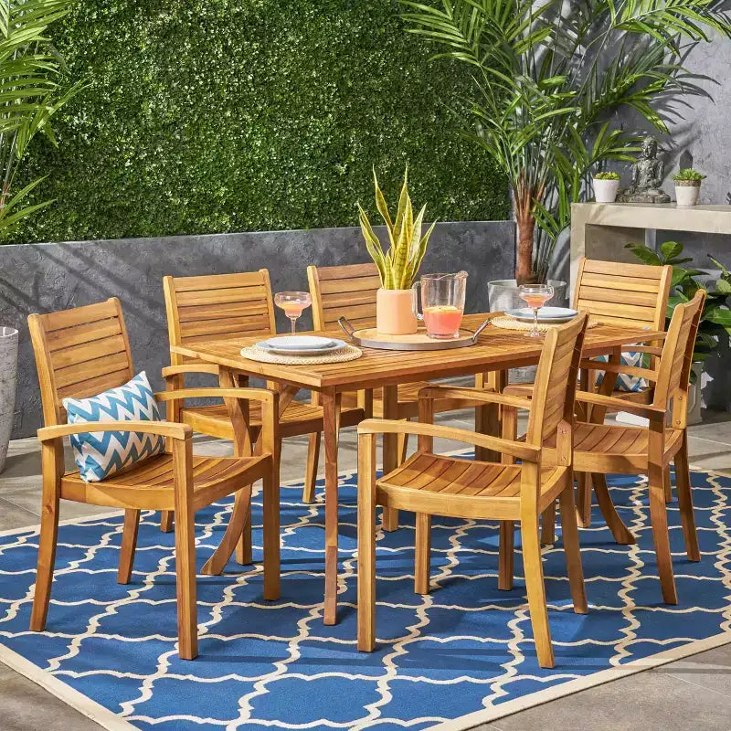 Christopher Knight Home Anchor Outdoor Slatted Acacia Wood 7 Piece Dining Set