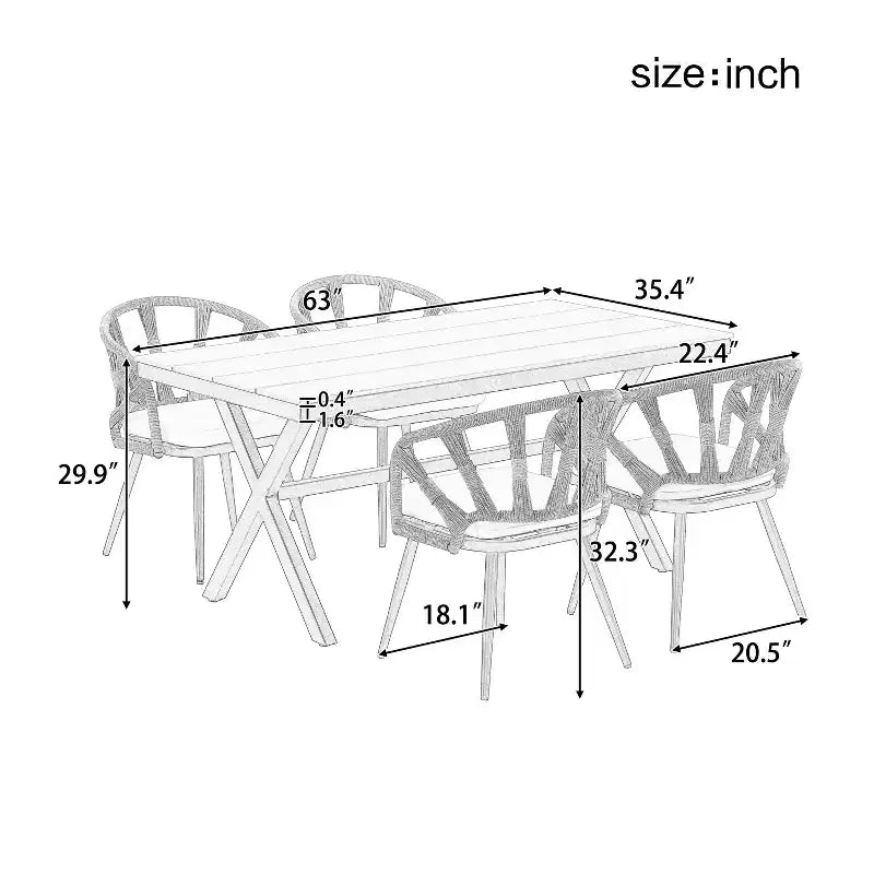 Whisen Contemporary Outdoor Set with PE Rattan Chairs and Plastic Wood Table,Suitable for Gardens and Lawns