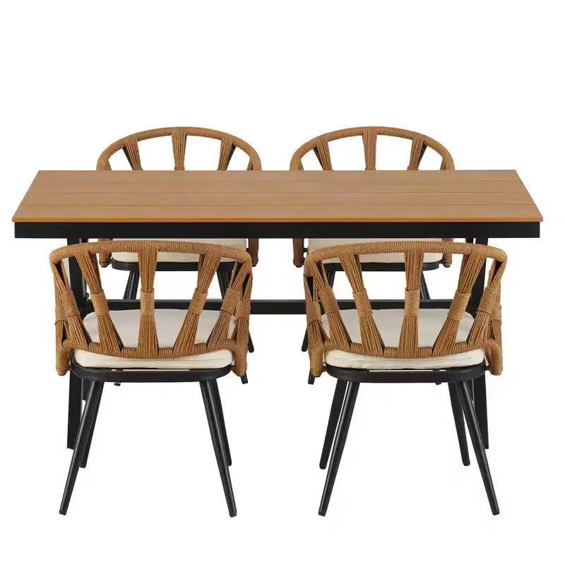 Whisen Contemporary Outdoor Set with PE Rattan Chairs and Plastic Wood Table,Suitable for Gardens and Lawns