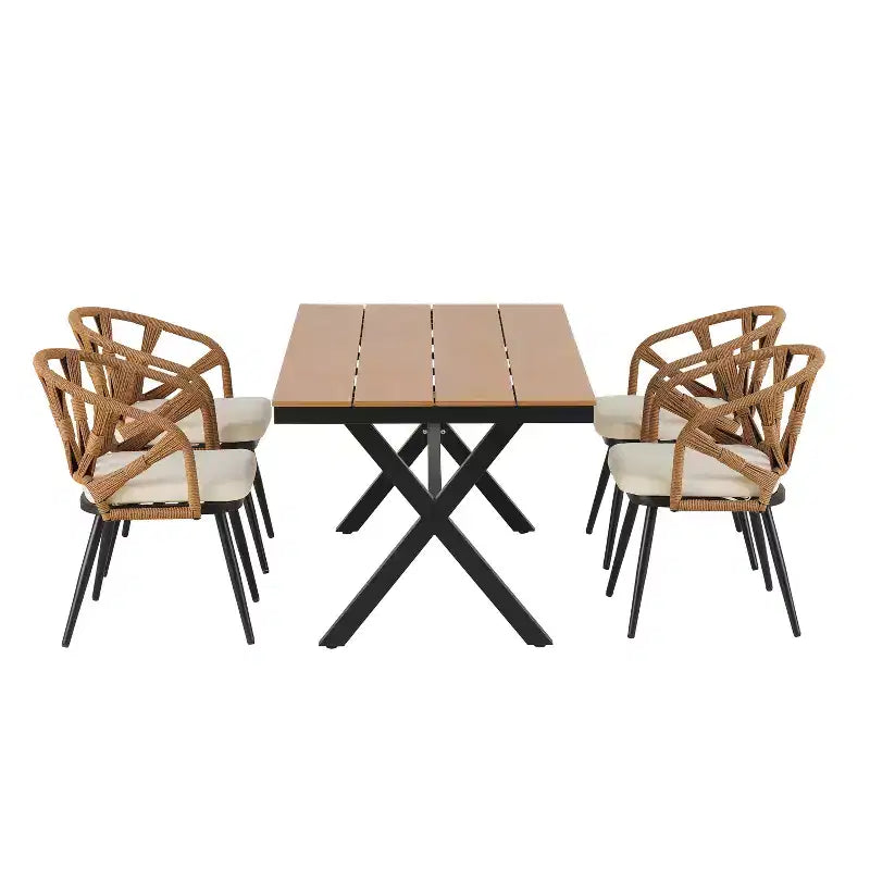 Whisen Contemporary Outdoor Set with PE Rattan Chairs and Plastic Wood Table,Suitable for Gardens and Lawns