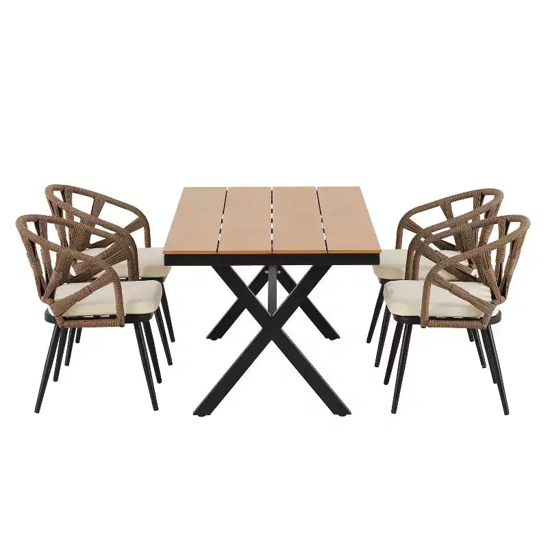 Whisen Contemporary Outdoor Set with PE Rattan Chairs and Plastic Wood Table,Suitable for Gardens and Lawns