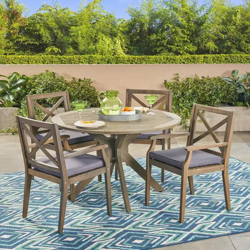 Christopher Knight Home Llano Outdoor Acacia Wood 5 Piece Dining Set with Water Resistant Cushion