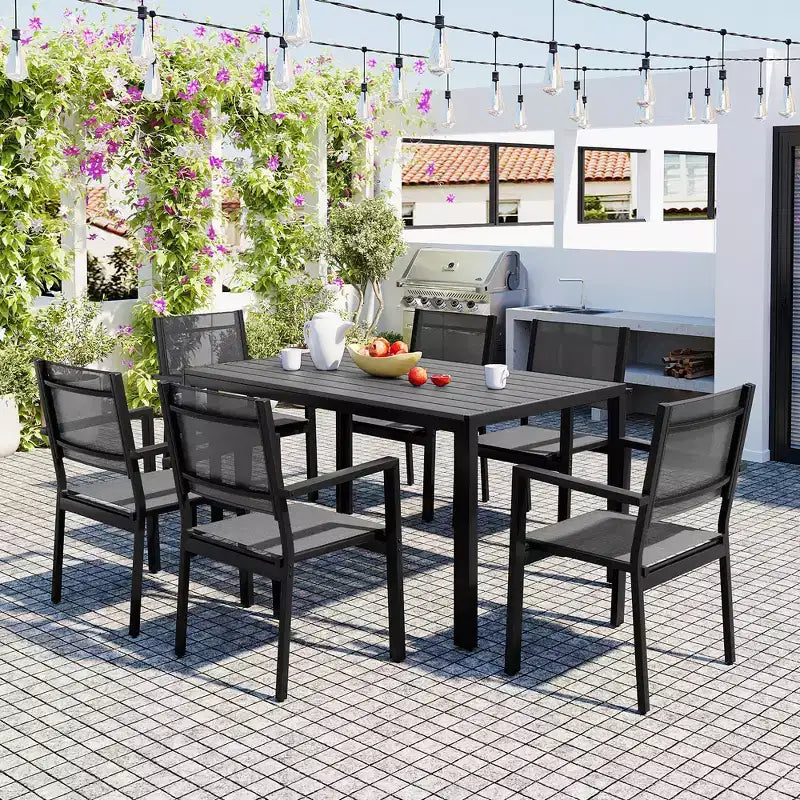 Whisen 7-Piece Weather Resistant Steel Outdoor Table and Chair Dining Sets, Patio Dining Set for Balcony, Backyard