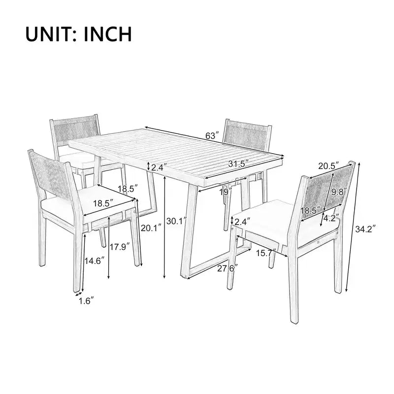 Whisen Multi-person Outdoor Acacia Wood Dining Table and Chair Set, Thick Cushions, Suitable for Balcony, Vourtyard, and Garden