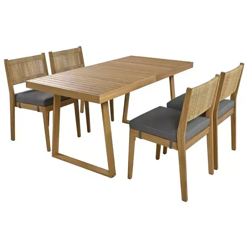 Whisen Multi-person Outdoor Acacia Wood Dining Table and Chair Set, Thick Cushions, Suitable for Balcony, Vourtyard, and Garden