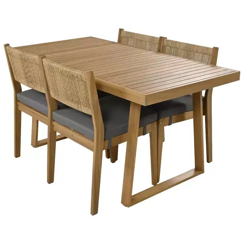 Whisen Multi-person Outdoor Acacia Wood Dining Table and Chair Set, Thick Cushions, Suitable for Balcony, Vourtyard, and Garden