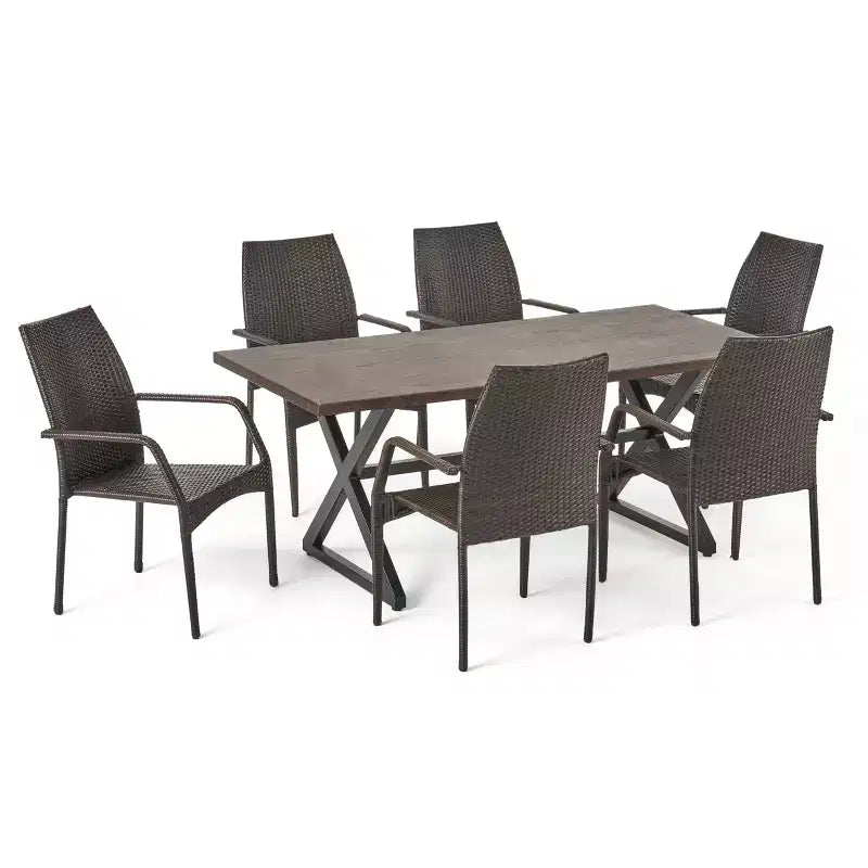 Christopher Knight Home Harbor Outdoor Wicker and Aluminum 7 Piece Dining Set, Multibrown/Brown