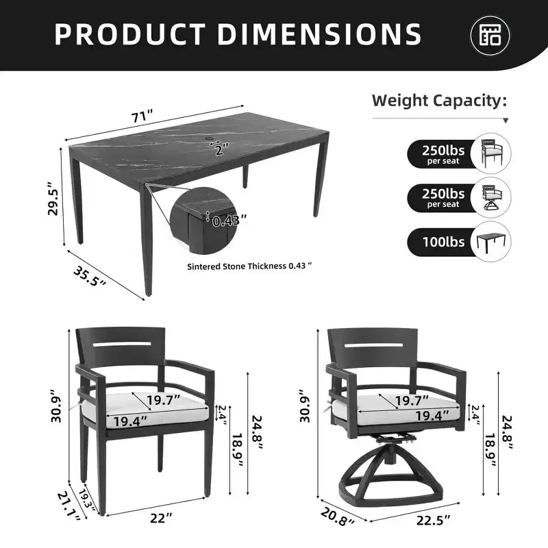 Christopher Knight Home Larry Outdoor 7 Piece Aluminum and Sintered Stone Dining Set with Removable Sunbrella Cushions
