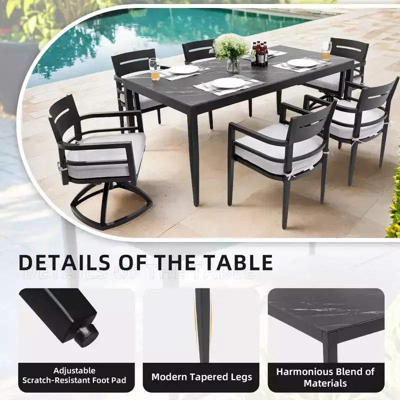 Christopher Knight Home Larry Outdoor 7 Piece Aluminum and Sintered Stone Dining Set with Removable Sunbrella Cushions