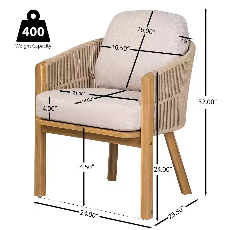Ensemble de salle à manger d'extérieur 7 pièces en bois d'acacia et corde avec coussins Christopher Knight Home Charles