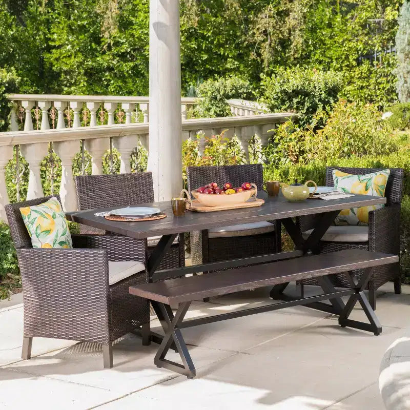 Christopher Knight Home Aisha Outdoor Wicker and Aluminum 6 Piece Dining Set with Bench