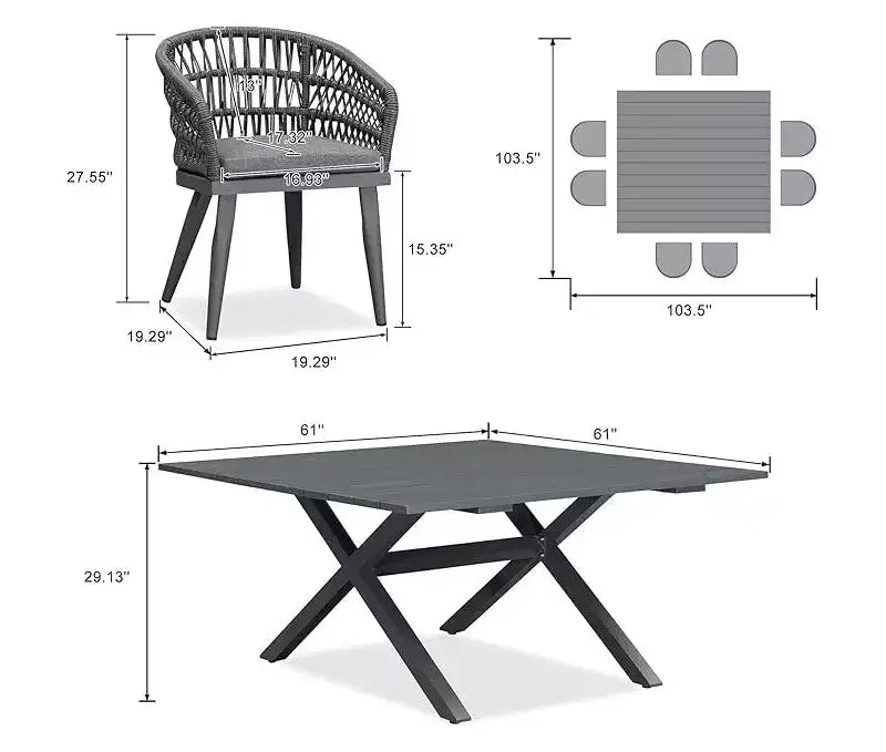 PURPLE LEAF Outdoor Dining Set All-Weather PE Rattan Patio Furniture Set with All Aluminum Frame Table and Chairs Set for Lawn Backyard Deck