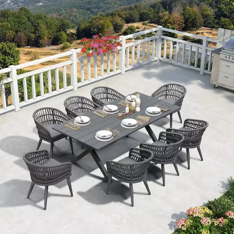 PURPLE LEAF Outdoor Dining Set All-Weather PE Rattan Patio Furniture Set with All Aluminum Frame Table and Chairs Set for Lawn Backyard Deck