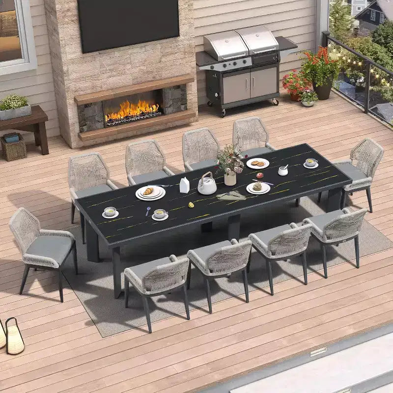 PURPLE LEAF Dining Set Patio Metal Table and Wicker Rattan Chairs for Outside Porch Garden Kitchen Modern Outdoor Furniture Sets