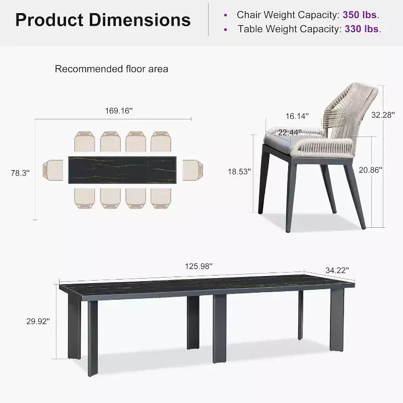 PURPLE LEAF Dining Set Patio Metal Table and Wicker Rattan Chairs for Outside Porch Garden Kitchen Modern Outdoor Furniture Sets