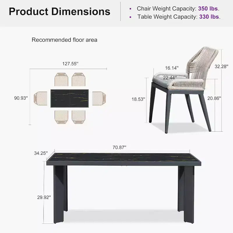 PURPLE LEAF Dining Set Patio Metal Table and Wicker Rattan Chairs for Outside Porch Garden Kitchen Modern Outdoor Furniture Sets