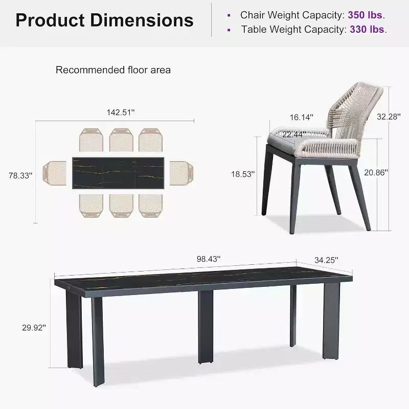 PURPLE LEAF Dining Set Patio Metal Table and Wicker Rattan Chairs for Outside Porch Garden Kitchen Modern Outdoor Furniture Sets