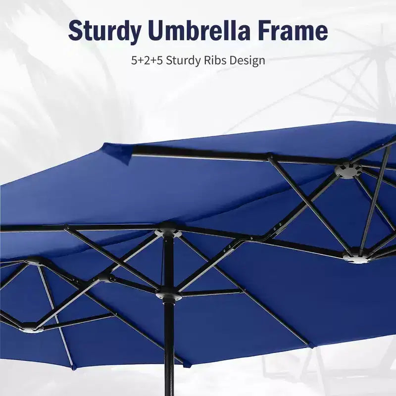 Captiva Designs 8pc Outdoor Dining Rectangle Steel Table & Padded Sling Armchairs & Market Umbrella