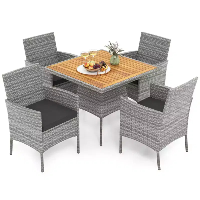 Costway 5 Pieces PE Wicker Patio Dining Set with Cushions and 1.97 Umbrella Hole