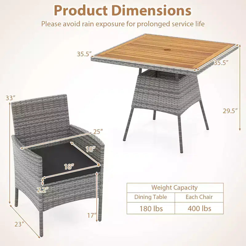 Costway 5 Pieces PE Wicker Patio Dining Set with Cushions and 1.97 Umbrella Hole