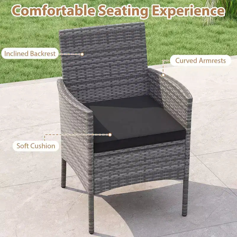 Costway 5 Pieces PE Wicker Patio Dining Set with Cushions and 1.97 Umbrella Hole