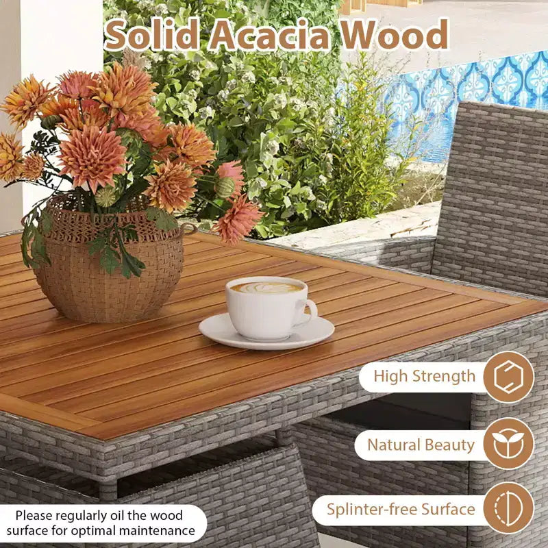 Costway 5 Pieces PE Wicker Patio Dining Set with Cushions and 1.97 Umbrella Hole