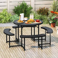 Costway Round Picnic Table Bench Set with 4 Benches Umbrella Hole All Weather Tabletop White/Green/Gray/Black