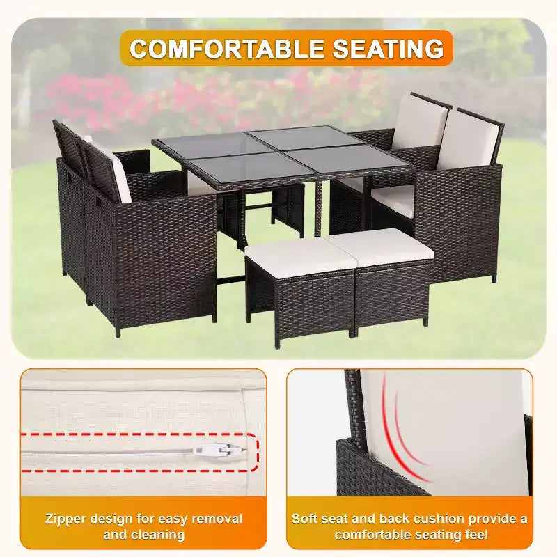 BestMassage Outdoor Patio Furniture Set with 4 Rattan Chairs, Khaki