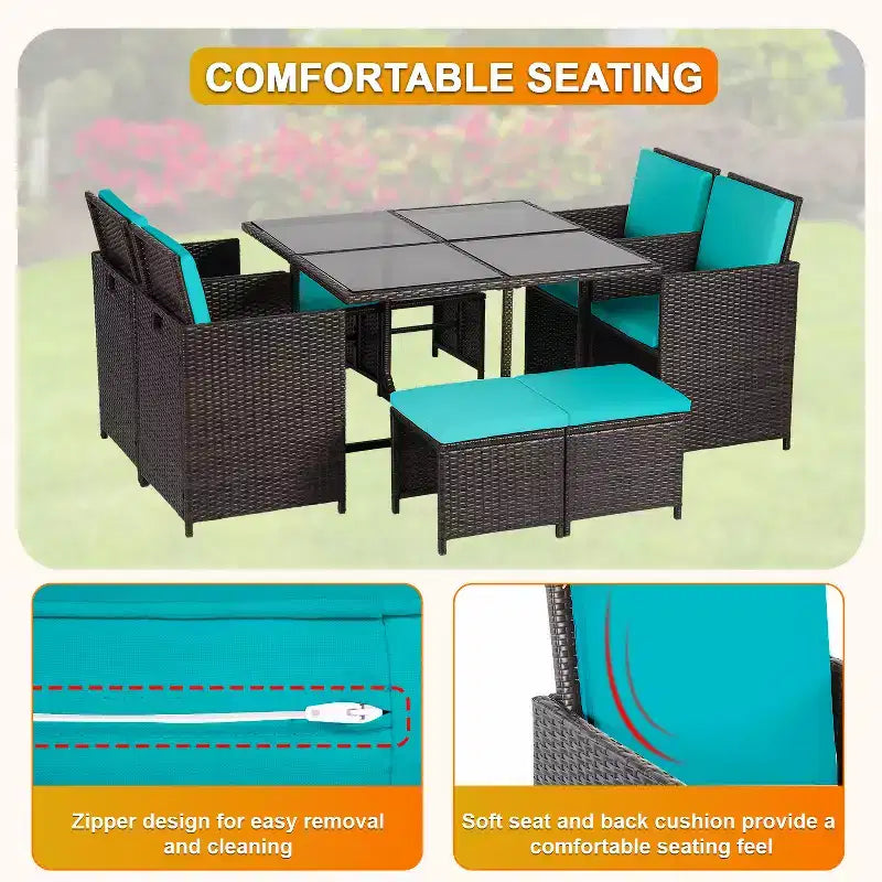 BestMassage Outdoor Patio Furniture Set with 4 Rattan Chairs, Khaki