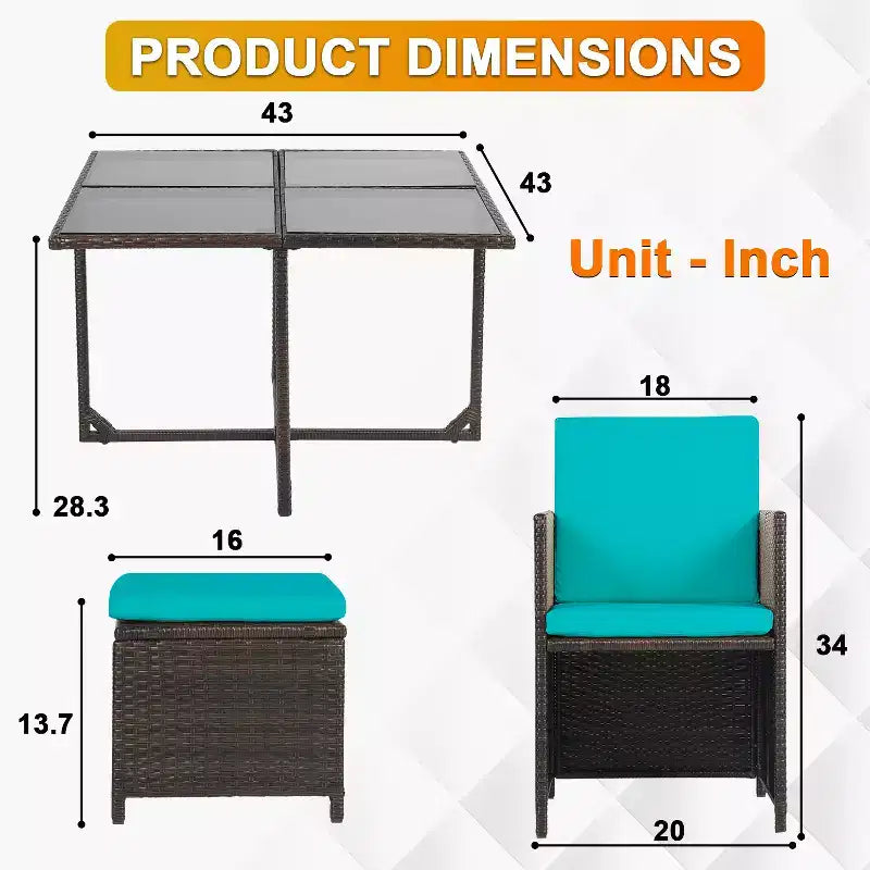 BestMassage Outdoor Patio Furniture Set with 4 Rattan Chairs, Khaki