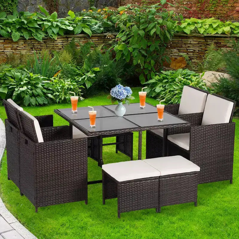 BestMassage Outdoor Patio Furniture Set with 4 Rattan Chairs, Khaki