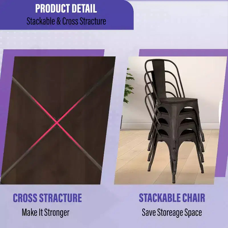BestMassage Dining Table and Chairs 5-Piece Metal Dining Set Square Metal Table with 4 Chairs